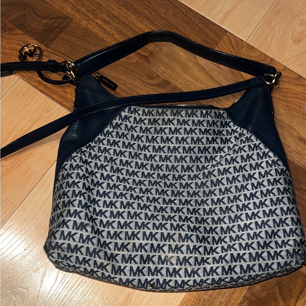 Michael Kors Monogram Navy and White Shoulder Bag